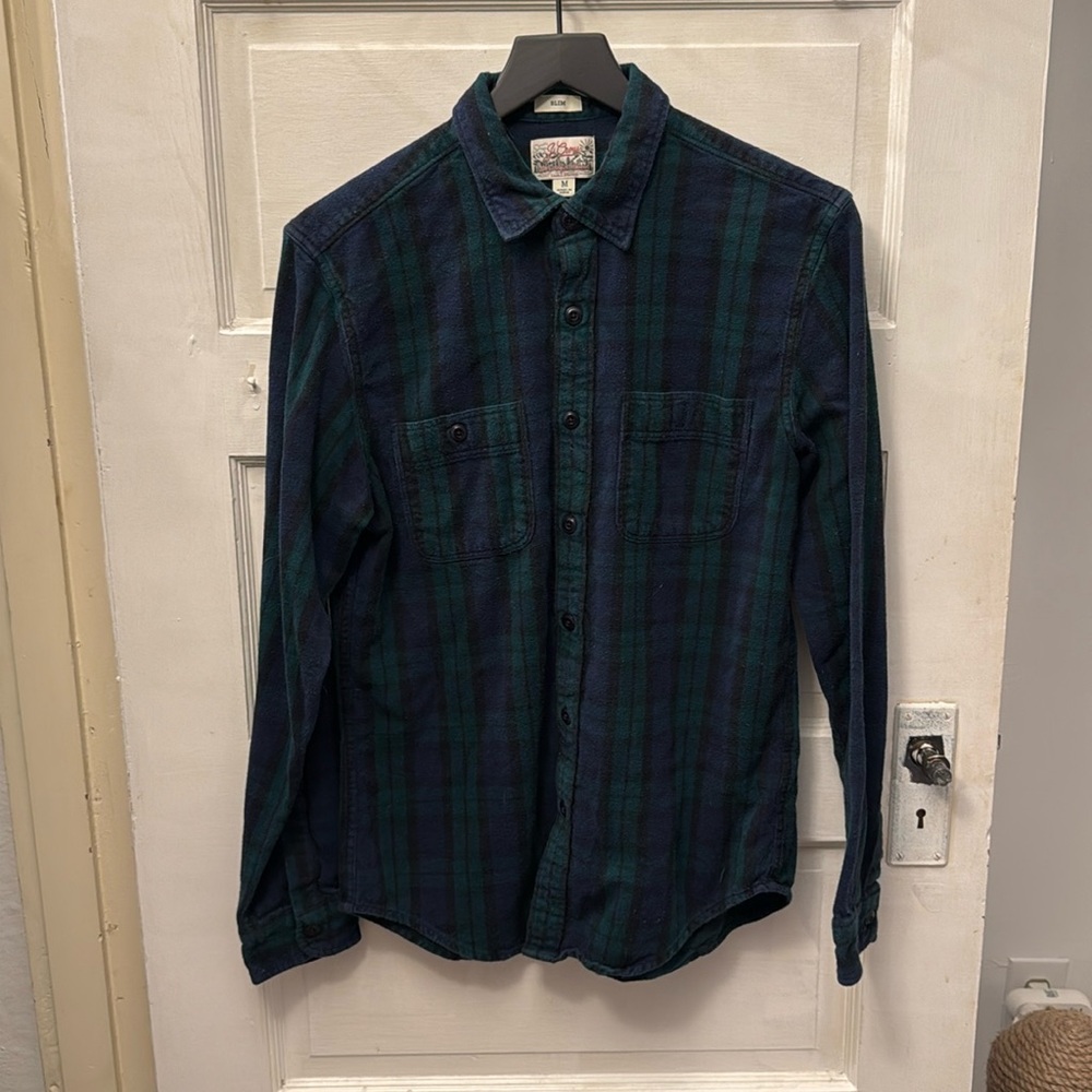 J.Crew Slim Fit Mid Weight Double Brushed Flannel Shirt in Black Watch Tartan